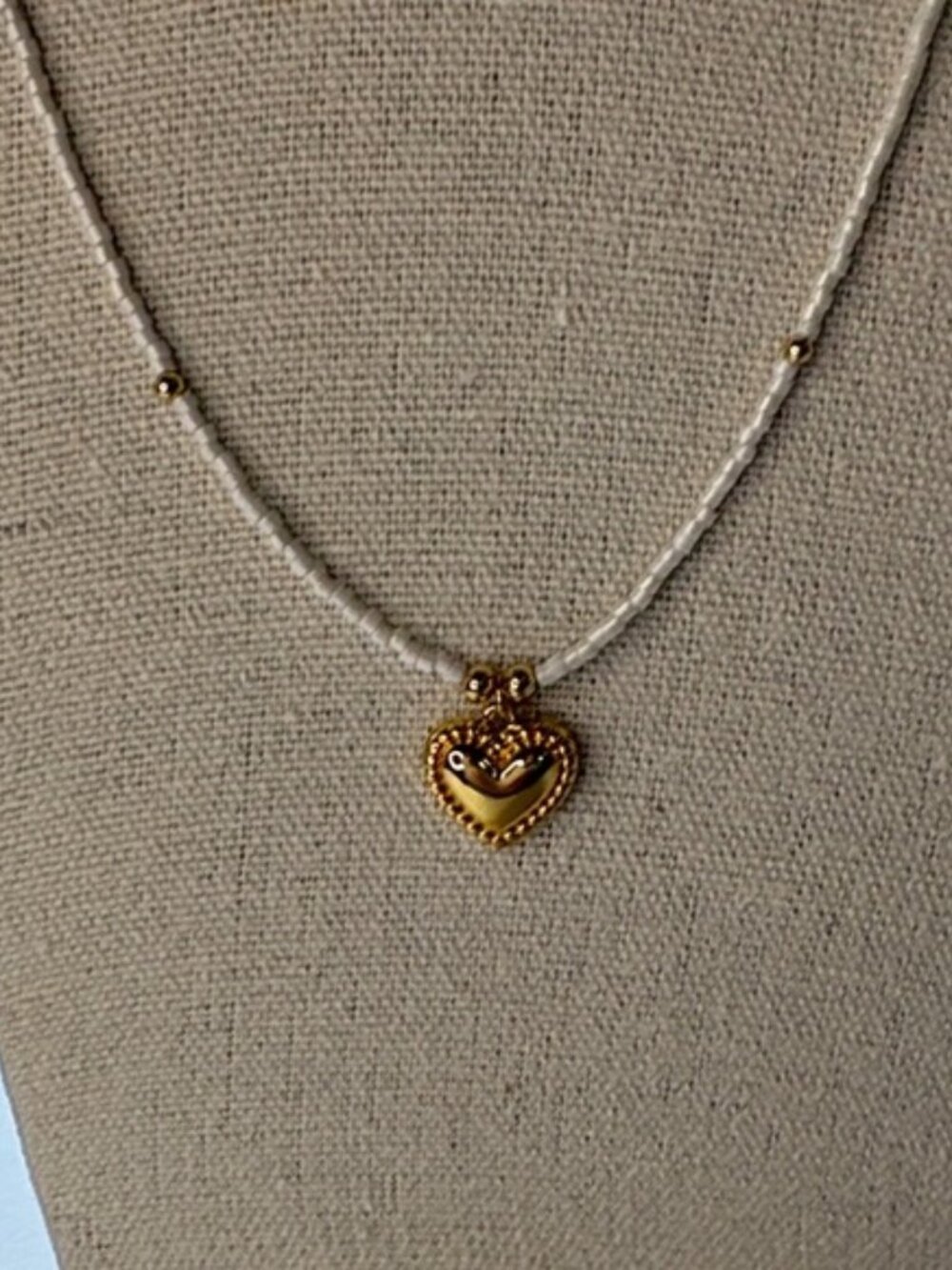 Gold and White Heart Pendant Necklace